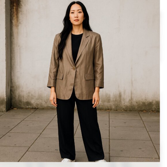 H&M Women’s Oversized Jacket Sz M Beige Wide Sleeve Casual Coat NEW Runs Big - Picture 15 of 15